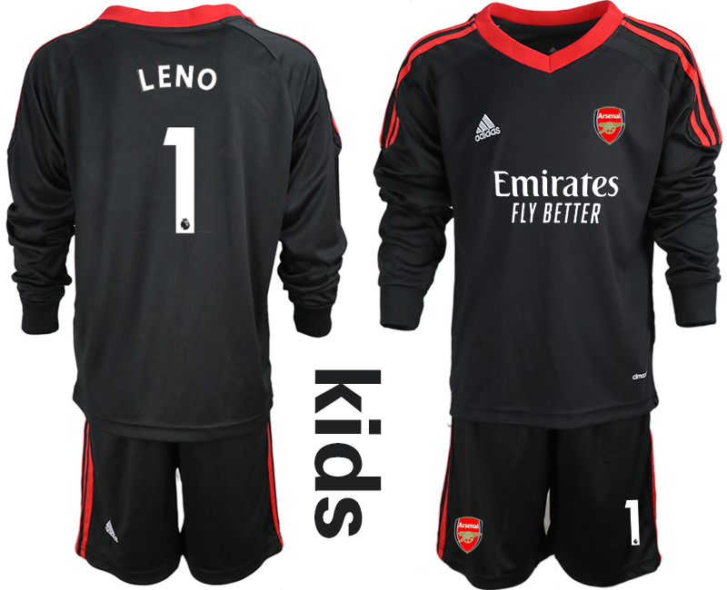 Youth 2020-2021 club Arsenal black long sleeved Goalkeeper #1 Soccer Jerseys